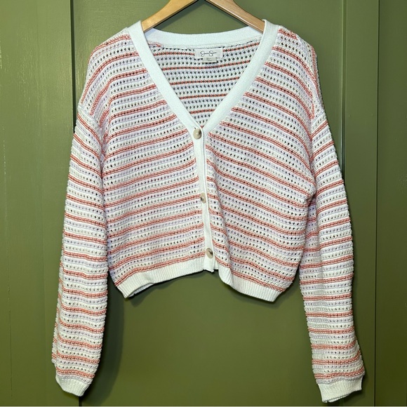 Striped White and Pink Women's Sweater sz L - Picture 1 of 4